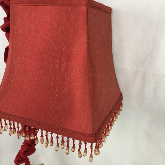 Red Silk Shade Beaded Fringe Hanging Light - Picture 6 of 6